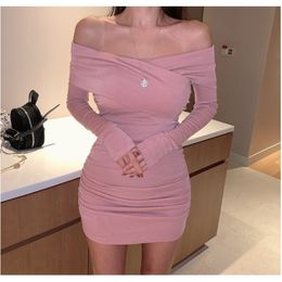 South Korea Dongdaemun women's autumn and figure sexy slim waist bag hip strapless long-sleeved dress 210416