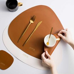 Drop-Shaped Placemat Plate Mat Food Grade Leather Table Pad Waterproof Heat Insulation Kitchen Gadget Easy Cleaning 210706