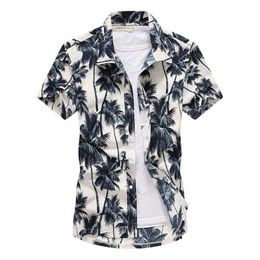 Palm Tree Printed Hawaiian Beach Shirt for Men Summer Short Sleeve 5XL Aloha Shirts Mens Holiday Vacation Clothing Chemise 210809