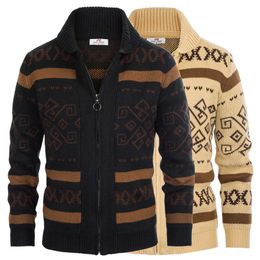 Casual Tops Men Shawl Collar Sweater Cardigan Long Sleeve Zip-up Knitted Coat Knitwear Fashion Jacquard Coats Male Autumn 211014