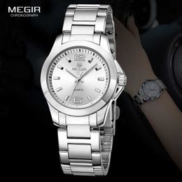 MEGIR Women's Simple Round Dial Quartz Watches Stainless Steel Waterproof Wristwatch for woman MS5006L 210616