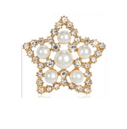 2021 NEW Brooch Jewelry Women Crystal White Pearl Brooches Female Star Shape Pin Brooch 12PCS Free