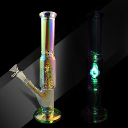 Glass Bong Smoking Water Pipe Hookah Shisha Pipes 11 inch Colourful Plating Glow in the dark Hookahs Philtre Beaker Bubbler W/ ICE Catcher Bongs