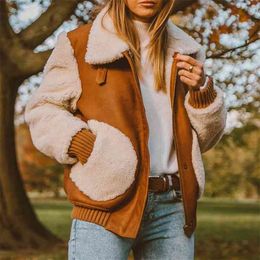 Foridol suede faux fur teddy bear coat jacket women vintage fluffy pockets winter warm coat windbreakers streetstyle coat 210415