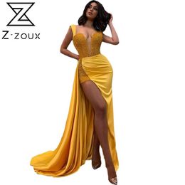 Women Dress Temperament Party es Sequined Backless Split Wrap Hip Sexy Maxi es Plus Size Spaghetti Strap 210513