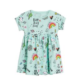 Jumping Metres Rainbow Baby Dress Clothes Cotton Print Cartoon Characters Unicorns Kids Girls Dresses Summer Child Wear 210529