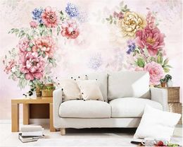 Wallpapers Custom High Quality Fashion 3D Self Adhesive Wallpaper Pastoral Hand-painted Peony TV Background Murals Wall Painting Waterproof