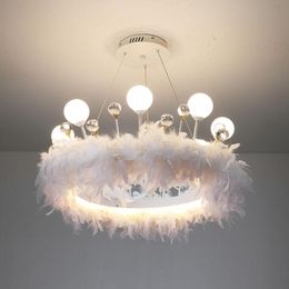 Crown Feather Chandelier Bedroom Clothing Store Beauty Shop Crystal Girl Children's Room Model Pendent Lamp Pendant Lamps