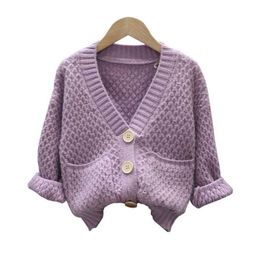 Autumn Girls Knitted Sweater Children Clothing Knitting Baby Cardigan Kids Clothes Children's Coats Fashion Solid Jacket 211201