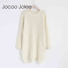 Solid Basic Long Sweater for Women Winter Autumn Casual High Low Hem Slipt Knitting Sweaters Jumper Plus Size 210428
