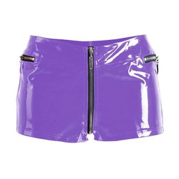 Colours Punk Gothic Style Ladies Short Pants Sexy Zipper Open Crotch PVC Shorts Glossy Dancing Clubwear Fashion Bodycon Women's