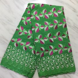 5Yards/Lot Wonderful Green African Cotton Fabric And Nice Flower Embroidery Swiss Voile Lace For Dressing PL12512