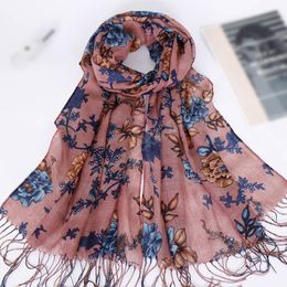 Tassels Women Printed Floral Hijab Scarf Shawls Muslim Turbans Head Wraps Viscose Wraps Fashion Islamic Pashmina