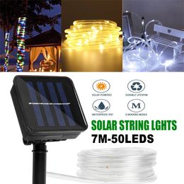 7M LED Solar String Light 8 Modes PVC Tube Waterproof IP67 Outdoor Garden Lamp - Warm White