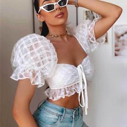 INSPIRED Corset White Women Tops Blouses back zipper V-front wire Puff sleeve sexy women tops summer new bustier top 210412