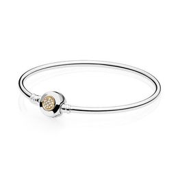 NEW 2021 100% 925 Sterling Silver Golden Diamond Bracelet Fit DIY Original Fshion Jewelry Gift