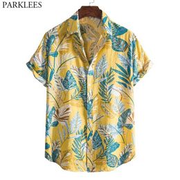 Floral Hawaiian Shirt Men Short Sleeve Leaves Print Beach Wear Shirt Casual Holiday Vacation Tropical Aloha Shirts 3XL 210522