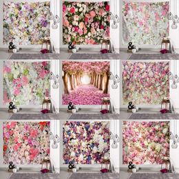 Flower Tapestries 3D Beach Towel Rose Cherry Blossoms Wall Carpet Yoga Mat Home Decor Tapestry 210609