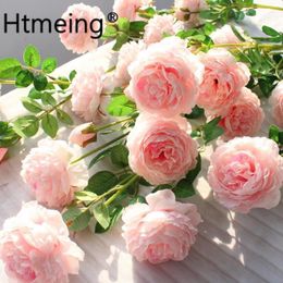 western birthday party Australia - Decorative Flowers & Wreaths Htmeing Artificial 3 Heads Rose Branch Western Silk Flower For Wedding Birthday Party Decoration Favor