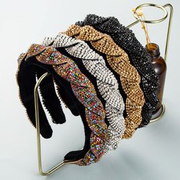 Luxury Full Colour Crystal Headband Fashion Sparkly Rhinestone Beaded Velvet Hairband Bridal Wedding Headpiece
