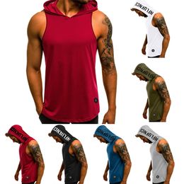 Gyms Clothing Mens Bodybuilding Hooded Tank Top Cotton Sleeveless Vest Sweatshirt Fitness Workout Sportswear Tops Male 210623