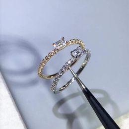 S925 silver classic square diamond charm ring in gold and platinum color plated with logo vlet bag PS4767