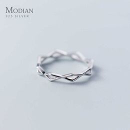 Geometric Diamond Open Adjustable Fashion Genuine Sterling Silver 925 Ring for Women Simple Fine Jewellery 210707