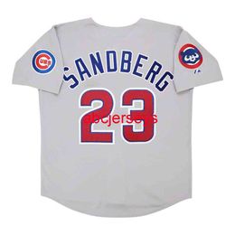 Stitched Custom Ryne Sandberg 1993 Grey Road Jersey w/ Team Patch add name number Baseball Jersey