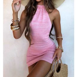 wsevypo Sexy Backless Knitted Short Dress Women's Halter Tie Up Bodycon Sundress Party Club Wear Lady Slim Mini Pencil Dress Y1006