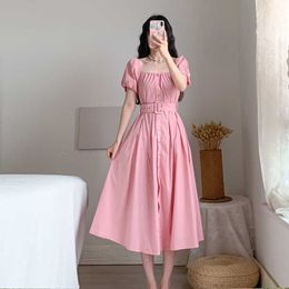 Summer Korean Fashion Chiffon Dresses Women Short Sleeve Office Lady Bodycon Plus Size Pink Sheath Vintage 210531