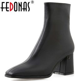 Side Zipper Women's Leather Winter Shoes Woman Heels Fall High Wedding Party Ankle Boots 210528