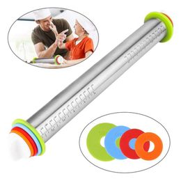 Rolling Pin Creative Kitchen Household Stainless Steel Rolling Pin With Dough Mat Dough Roller With 4 Removable Thickness Rings 211008