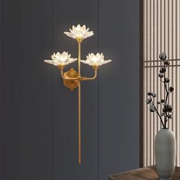 Wall Lamps Art Design Flower LED Lamp Copper Crystal Living Room Stairs Light Aisle Bathroom Sconce 90-260V Home Decoration