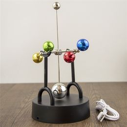 Colorful Metal Ball Perpetual Motion USB ton Pendulum Ornaments Home Gift For Friends/Relatives/Teachers/Classmate/Lover 211108