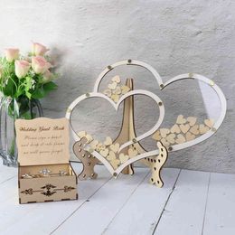 Double Heart shape Wedding guest book Decoration Rustic Sweet Heart Drop box Wedding drop box 3D Guestbook wooden box 210408