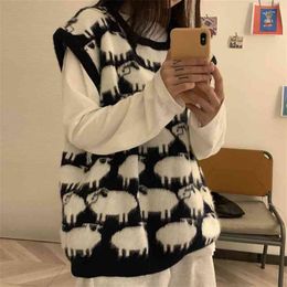 Sweater knitted waistcoat women's vest round neck Korean loose and versatile college style autumn winter wear sleeveless 210427