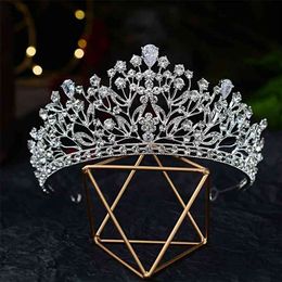 Baroque Luxury Silver Colour Crystal Leaf Bridal Tiaras Crown Pageant Diadem Crowns Hairbands Wedding Hair Accessories 210707
