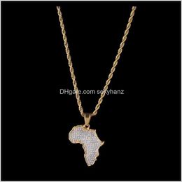 Necklaces & Pendants Drop Delivery 2021 Hip Hop Colour Preserving Stainless Steel Jewellery Zircon All Out Africa Map Pendant Necklace Unisex G7