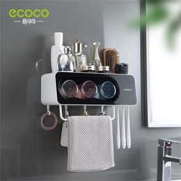 ECOCO Wall Mount Automatic Toothpaste Dispenser Bathroom Accessories Set Squeezer Toothbrush Holder Tool 211222