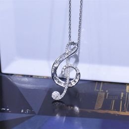 Pendant Necklaces Shiny Zircon 925 Silver Music Note Necklace For Women Fashion Elegant Charm Jewellery Party Birthday Gift