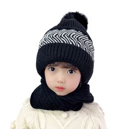 Winter Children Hat Plus Fleece Kids Caps Cartoon Hat For Girls Boys Scarf Thicken Cap Newborn Photography Baby Stuff Y21111