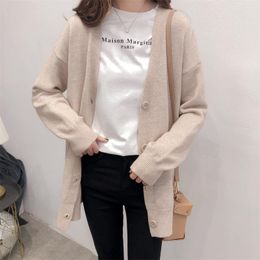H.SA Autumn Winter Women Sweater Cardigans Single Breasted Long Sleeve Black Jumpers Knit Jacket Beige 210417