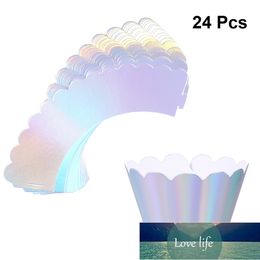 24pcs Iridescent Rainbow Cupcake Wrappers Cake Paper Cups Cupcake Wrapper Cupcake Liners Baking For Baby Shower Birthday Party Factory price expert design Quality