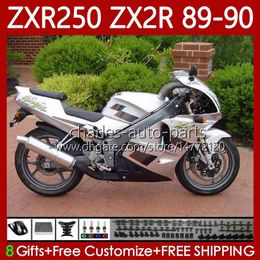 Motorcycle Fairings For KAWASAKI NINJA ZX2R ZXR250 ZX 2R 2 R R250 ZXR 250 89 90 Bodywork 84No.59 ZX2 R ZX-2R ZXR-250 1989 1990 ZX-R250 Silver Black 89-98 Full Body Kit