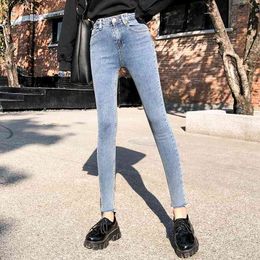 Spring Summer Women Jeans Skinny Denim Pants Female Sexy Slim Casual Burr Elastic Stretch Demin Pencil Pant Tight Trouser 210423