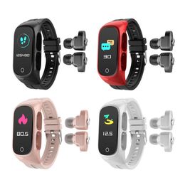 Fashion Smart Wristbands Bracelet with Bluetooth Wireless Earphone 2 In 1 TWS BT 5.0 Headset Heart Rate Blood Pressure Sport Fitness Wristband Wearable Devices