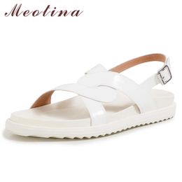 Meotina Sandals Shoes Women Flat Buckle Sandals Square Toe Ladies Footwear Summer Beach Shoes Beige Black 34-40 Fashion 210608