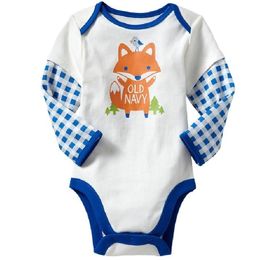 Fox baby bodysuits grid sleeve fashion bebe roupas body suit jumpsuit newborn boys one-piece costumes 210413