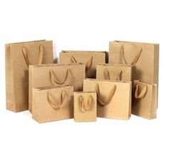 10 sizes stock and Customised paper gift bag brown kraft with handles wholesale