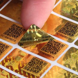 Customised Square Gold Holographic Security Label Sticker with Barcode and Serial Numbers Laser Anti-Counterfeit Void Stickers